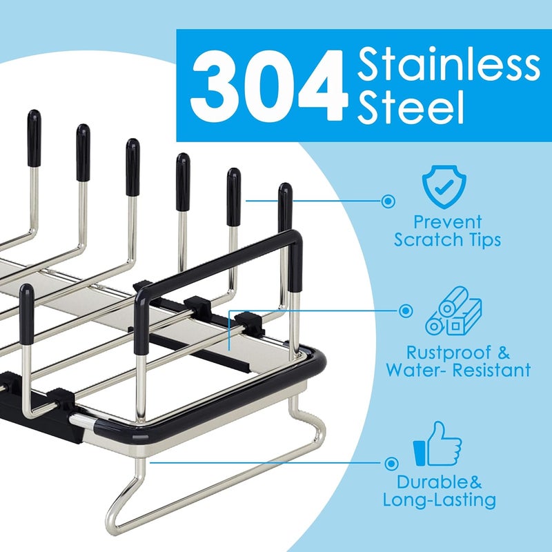 ANTOPY Small Dish Drying Rack - Expandable 304 Stainless Steel Rustproof Dish Rack Over Sink with Silicone Drying Mat & Cutlery Holder, Compact Dish Drainer for Kitchen Counter, Inside Sink, Silver - Image 2